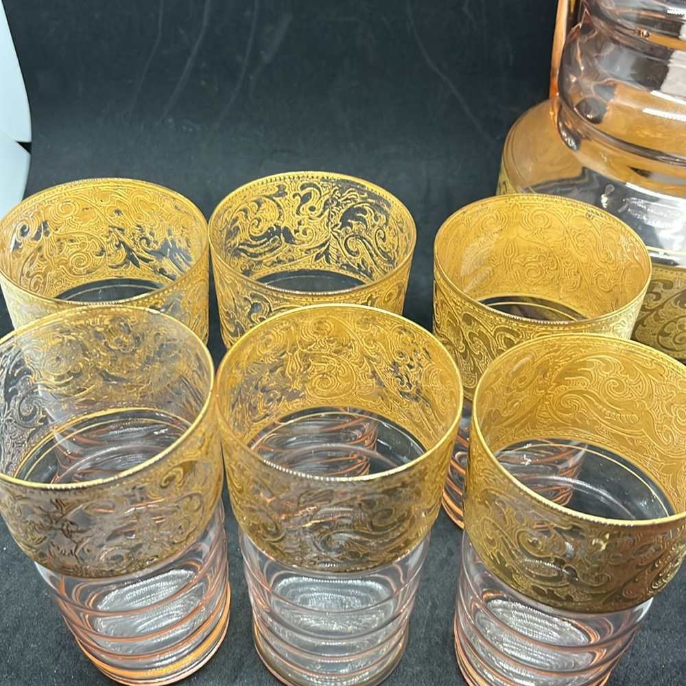 Art Deco Dunbar Flint Pink /G Depression Lemonade Pitcher 1920's with 6 glasses - Picture 7 of 14